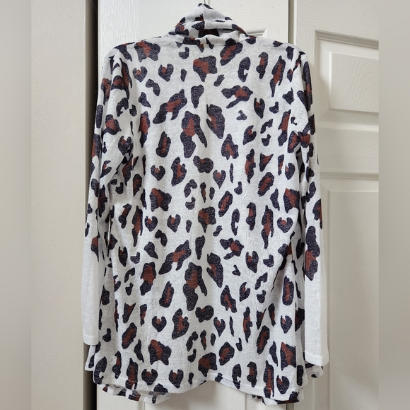 Animal Print, Large, Womens Long Sleeve Cardigan, Black, Brown, White - Picture 4 of 5